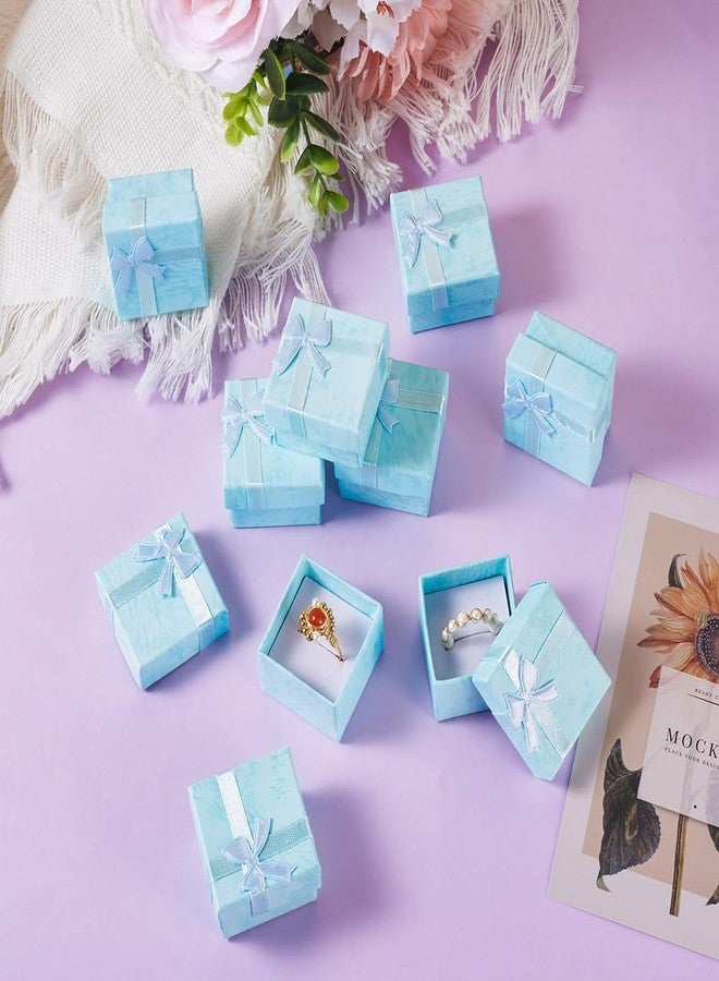 KISSITTY 12Pcs Cardboard Paper Ring Boxes Texture Square Ring Gift Boxes Ring Package Boxes with Sponge 1.65x1.65x1.02 Inch for Wedding Valentine Birthday (Pale Turquoise) - Image 2